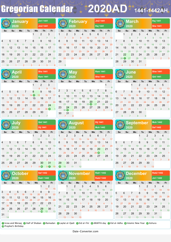 Download Gregorian Islamic Calendar 2020 as pdf