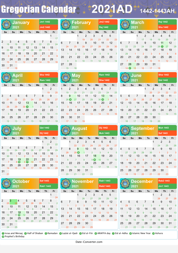 Download Gregorian Islamic Calendar 2021 as pdf