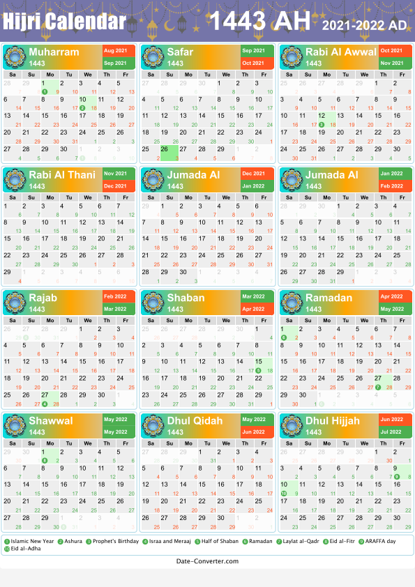 Download Hijri Calendar 1443 as pdf